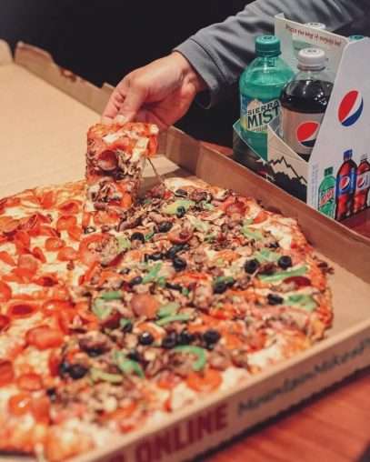 Mountain Mike's Pizza Pacific veggie pizza Pepperoni lover Pepsi